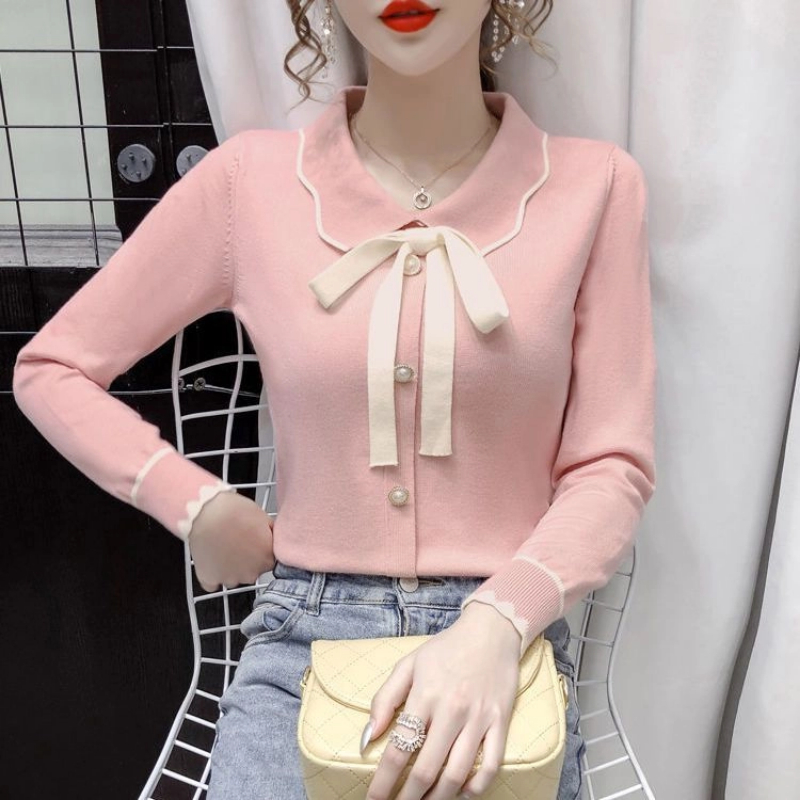 Winter Clothing Korean - Maglioni eleganti patchwork con fiocco primavera